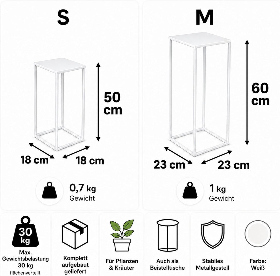 DanDiBo Blumenhocker Metall Weiss Eckig Blumenständer Beistelltisch 96482 2er Set Blumensäule Modern