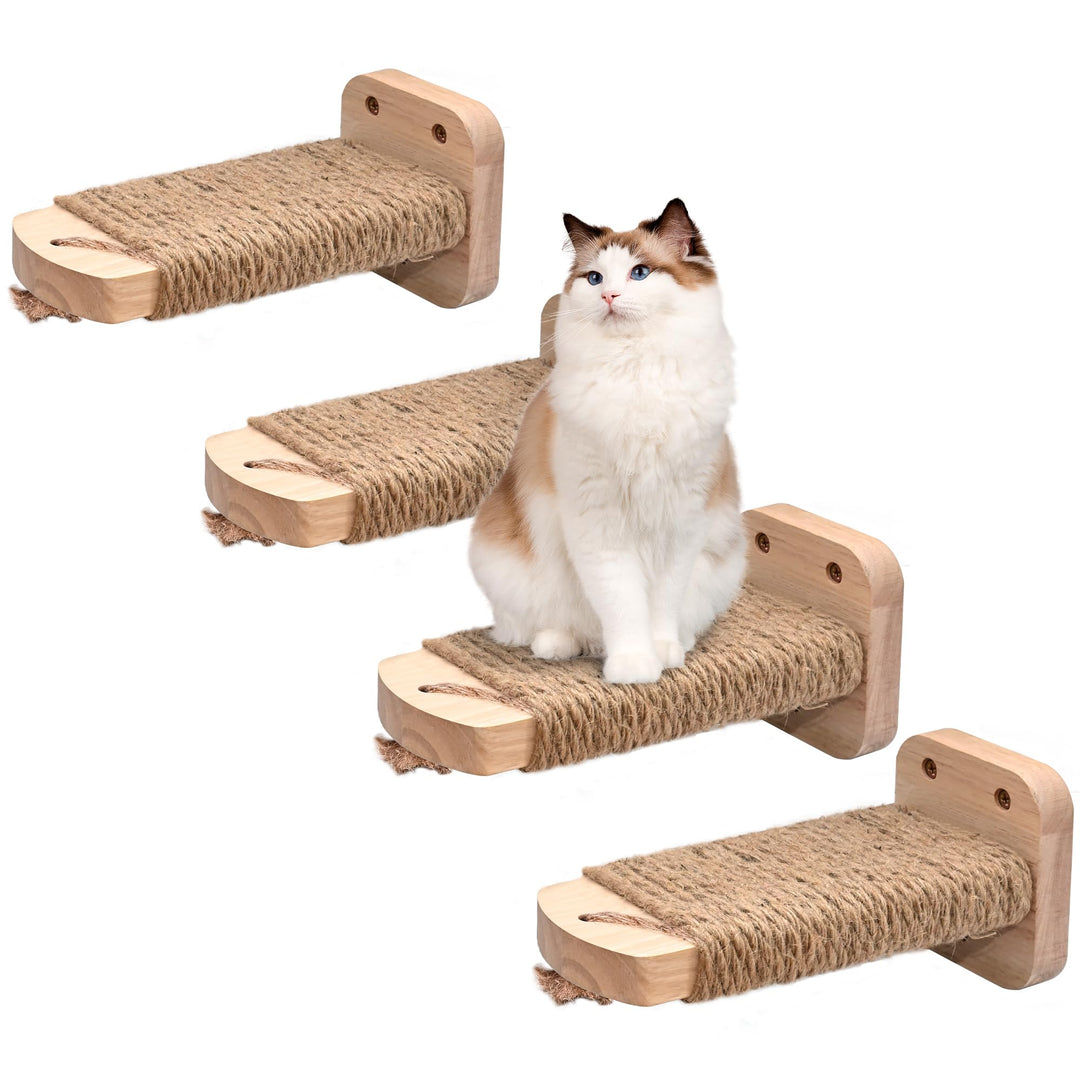 Katzentreppe Wand(4pcs), Kletterwand Katzen, mit Einlage-Handwerkskunst, aus 2cm Massives Gummiholz,