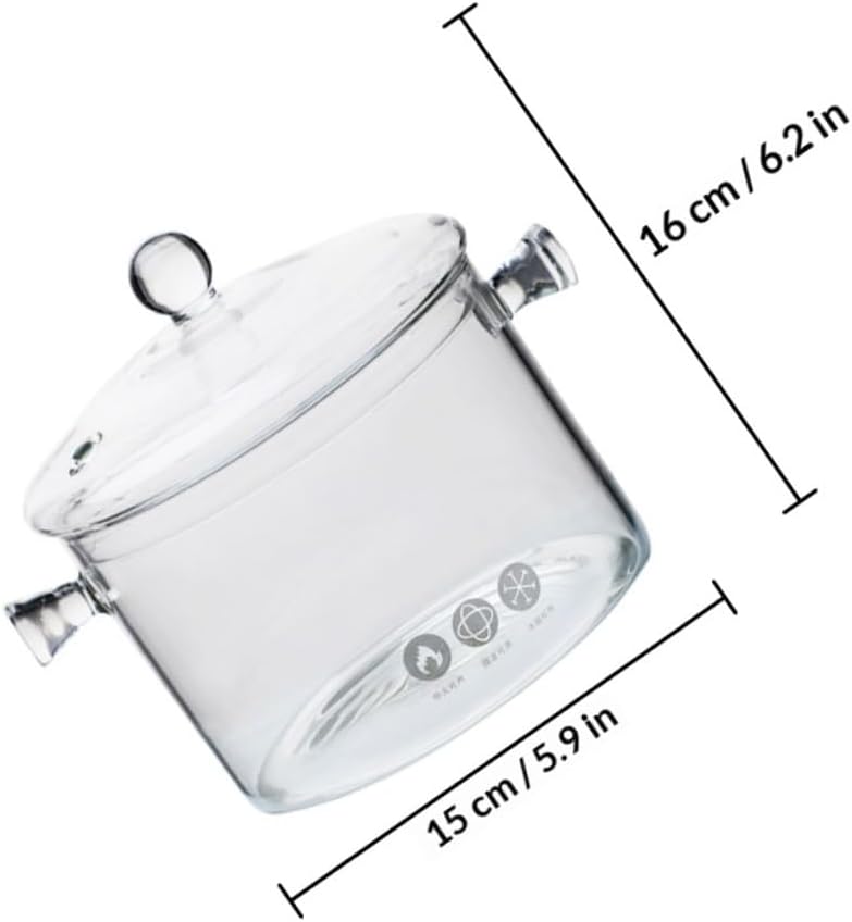 Glastopf mit Ergonomischem Griff 1500ml aus Hitzebeständigem Glas mit Deckel und Langsamer Wärmeable