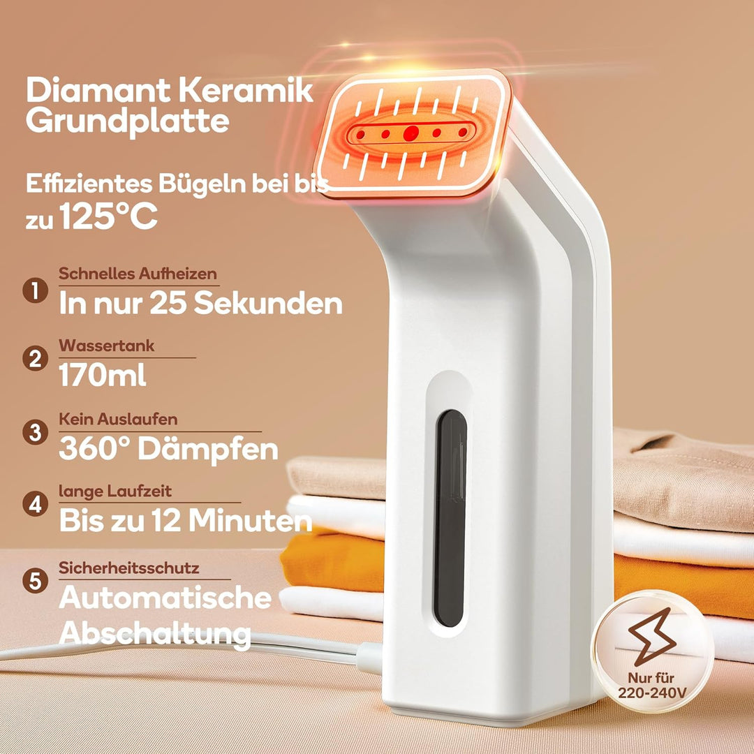 Newbealer Dampfglätter, Tragbarer Handbügeleisen für Kleidung, 170 ml Wassertank Dampfbürste, 15g/mi