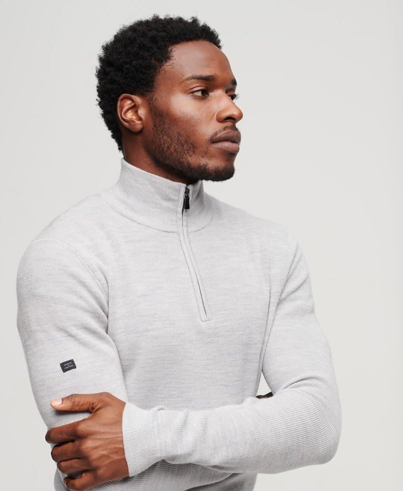 Superdry Herren Merino-Pullover mit halblangem Reissverschluss Mittel Meliert XL