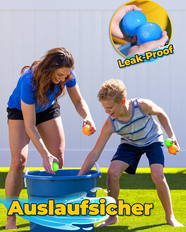 Wasserbomben Wiederverwendbar, 6 Stück Wiederverwendbare Wasserballons Selbstschliessend mit 1 Mesh
