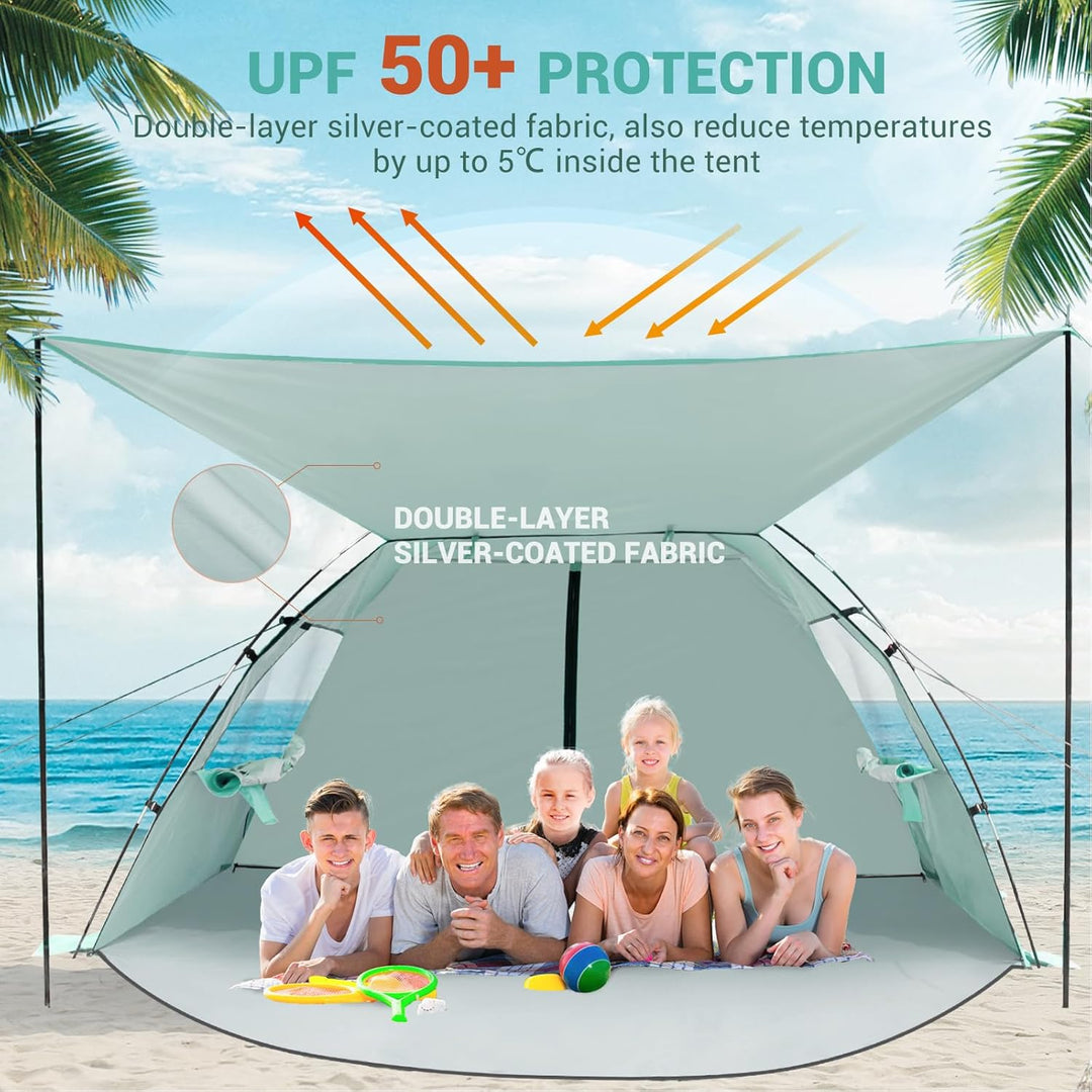 Elegear CumbreX Strandmuschel mit Sonnendach, 4-5 Personen Strandzelt UV Schutz 50+ Einfacher Aufbau
