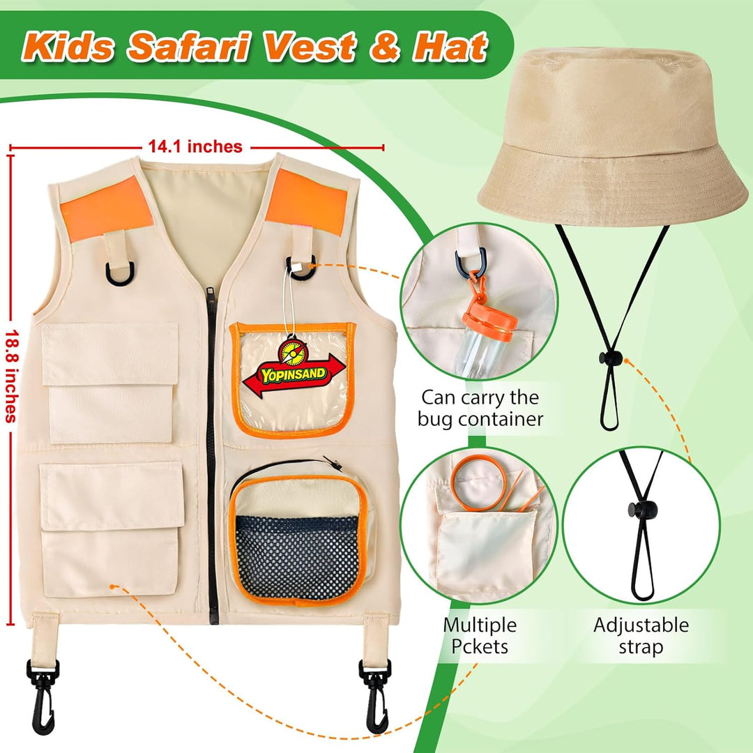 Forscherset für Kinder, Exploration Spielzeug mit Weste, Hut, Rucksack und Kindern Fernglas, Kindern
