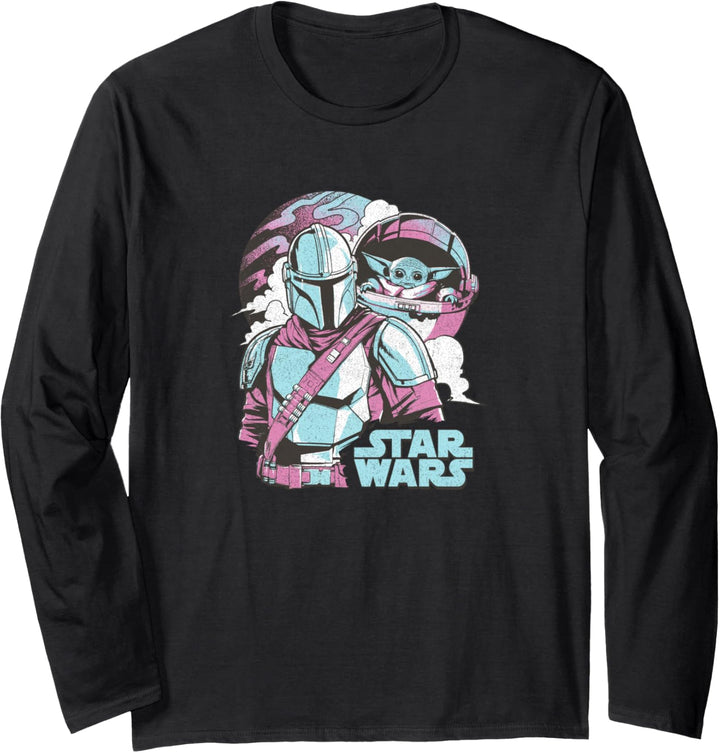 Star Wars Mandalorian &amp; The Child Pastel Planet Logo Langarmshirt