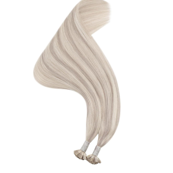 Ugeat Bonding Extensions Echthaar 35 cm Aschblond Gerade Flat Tip Extensions Echthaar Bondings Glatt