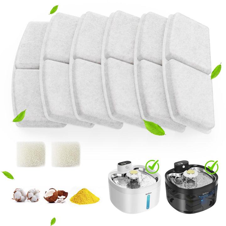 Katzenbrunnen kabellos, 2,8 L Trinkbrunnen für Katze mit 3 Filter (6er-Pack Ersatzfilter), 6er-pack