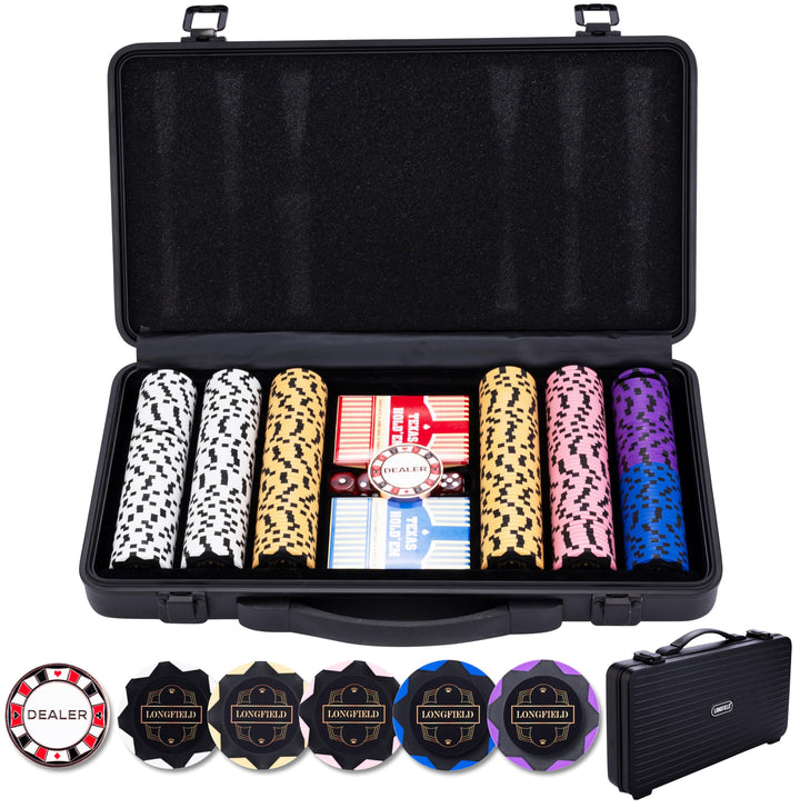 Engelhart - 320950 – Poker-Set – Koffer aus schwarzem Metall – 300 Chips 14 g ohne Nummer + 2 Karten