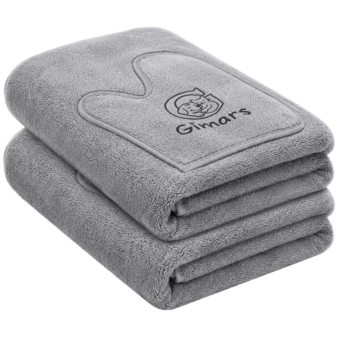 Gimars Thickened Pet Drying Towel with Gloves 140×70cm, 2 Pack, Gray 140×70cm 2er, 140×70cm 2er
