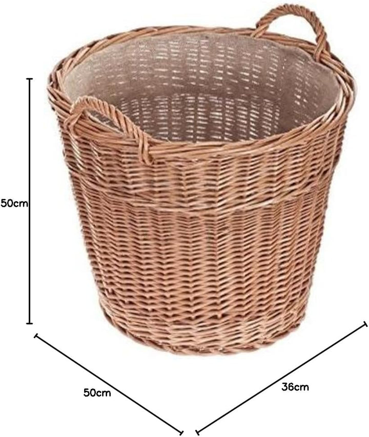Vollweidener Kaminkorb, Kaminkorb aus Weide, naturfarbiger Weidenkorb für Kaminholz, Kaminkorb mit T