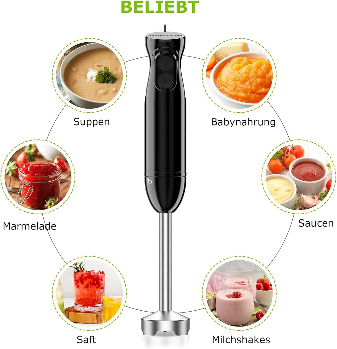 Bonsenkitchen Pürierstab, Stabmixer Elektrischer, 1000W Pürierstab Edelstahl, 2 Geschwindigkeiten, 4