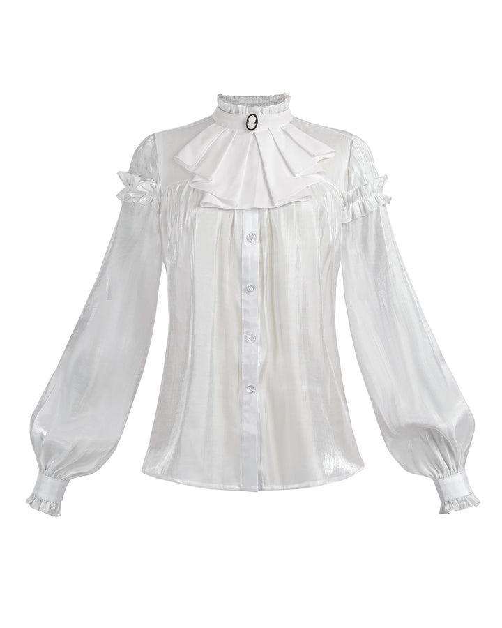 Viktorianische Bluse Gothic Damen Vintage Stehkragen Langarm Oberteil Steampunk Damen Renaissance He