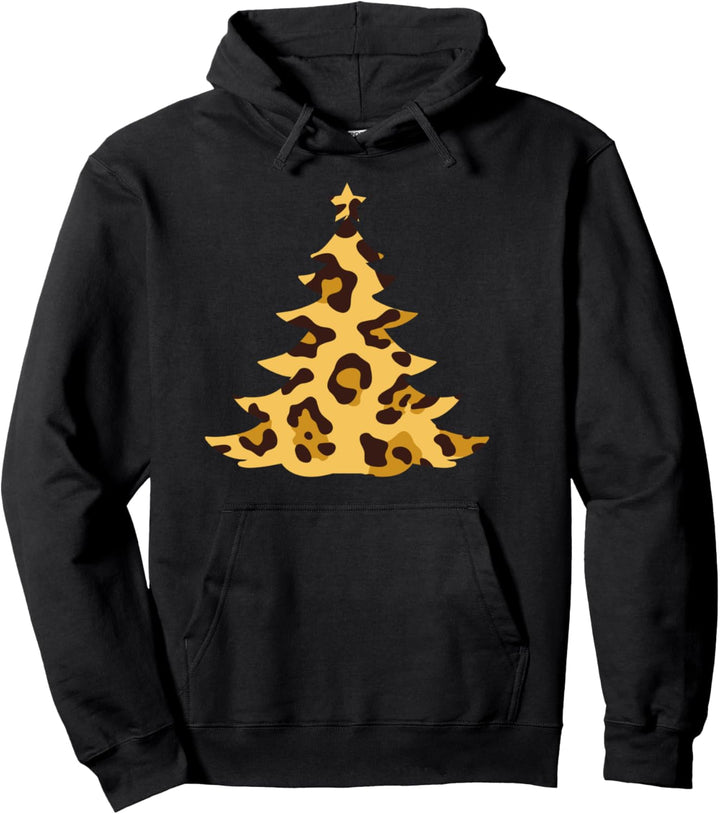 Leopard Cheetah Print Christmas Tree Cute Womens Winter Gift Pullover Hoodie