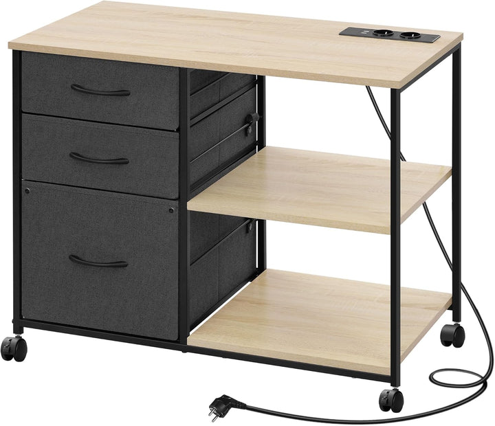 WOLTU Aktenschrank mit Ladestation, Rollcontainer mit Schubladen, Büroschrank, Druckertisch mit Roll