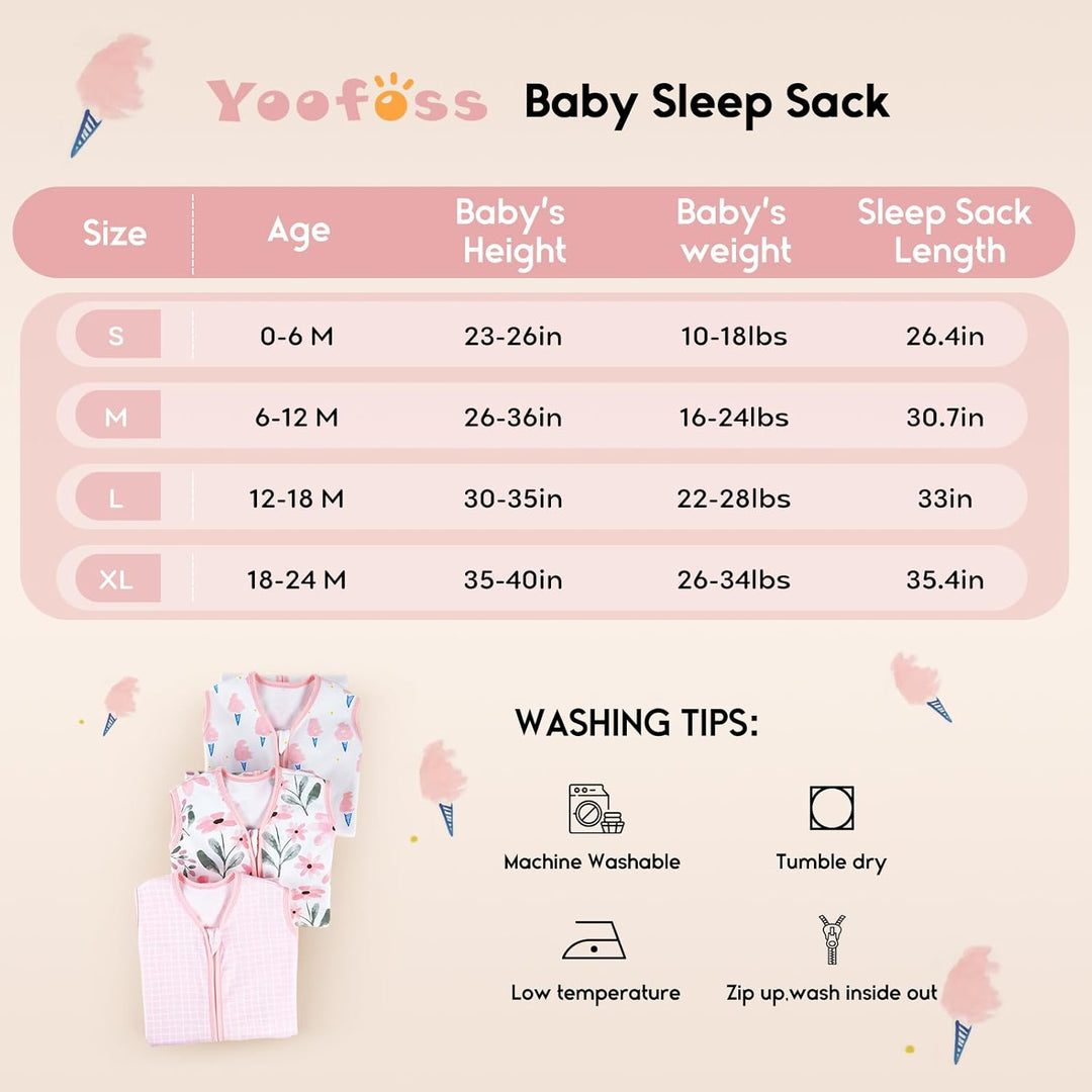 Yoofoss Schlafsack Baby Sommer 0.5 Tog - 3er Pack 67cm/0-6 Monate 100% Baumwolle Sommerschlafsack Ba
