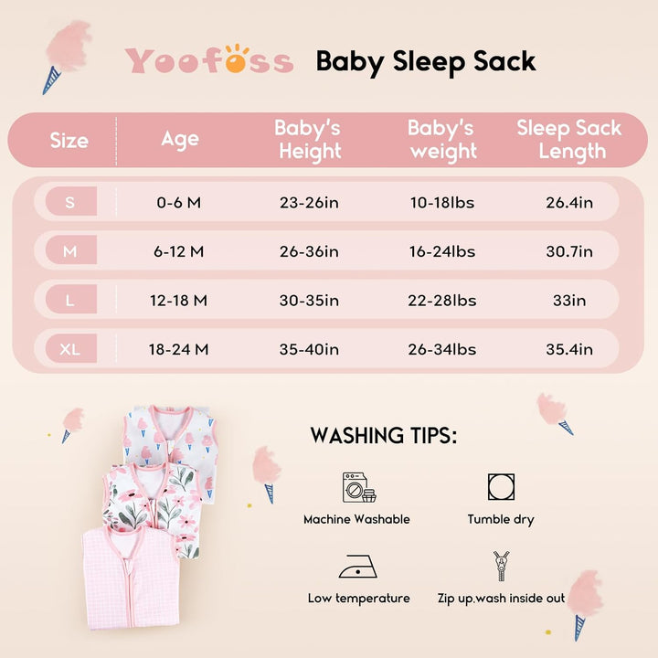 Yoofoss Schlafsack Baby Sommer 0.5 Tog - 3er Pack 67cm/0-6 Monate 100% Baumwolle Sommerschlafsack Ba