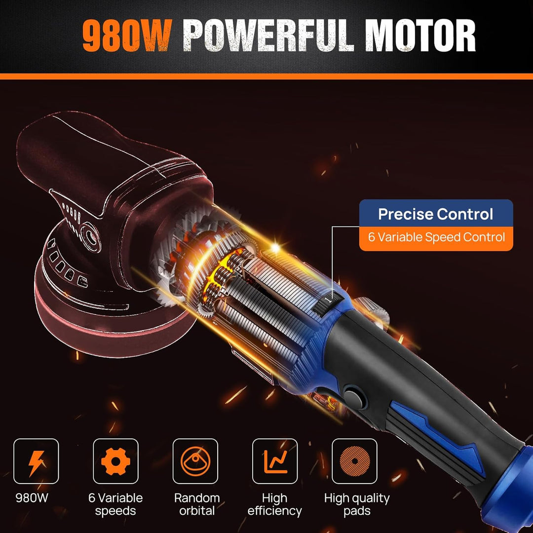 HSHa 12mm-980W Exzenter Poliermaschine, Auto Poliermaschine 6 variable Geschwindigkeiten, Orbital Po