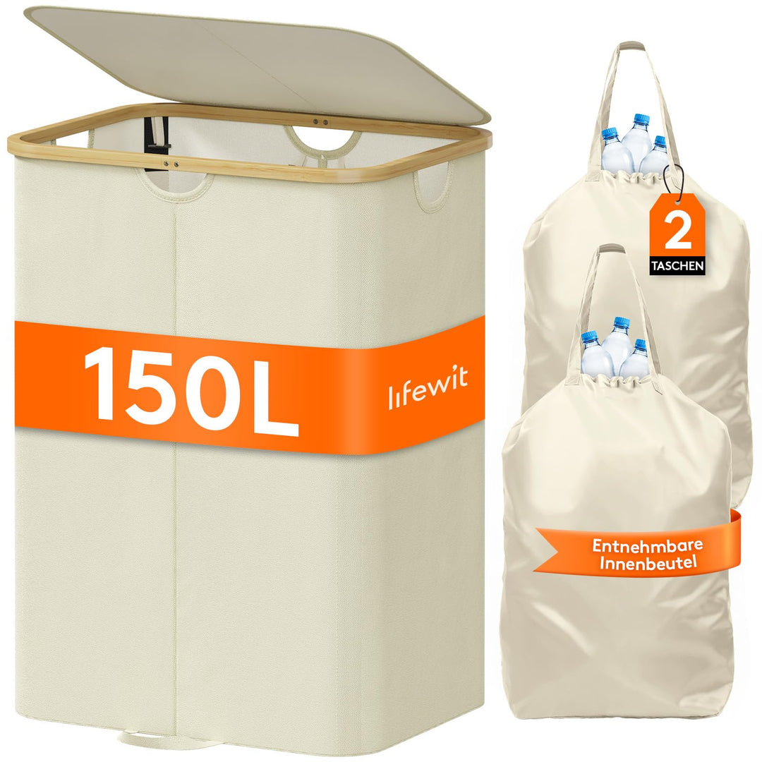 Lifewit 150L Pfandflaschen Sammelbehälter 2 fächer mit Deckel, Gross Pfandflaschen Behälter 2 Traget