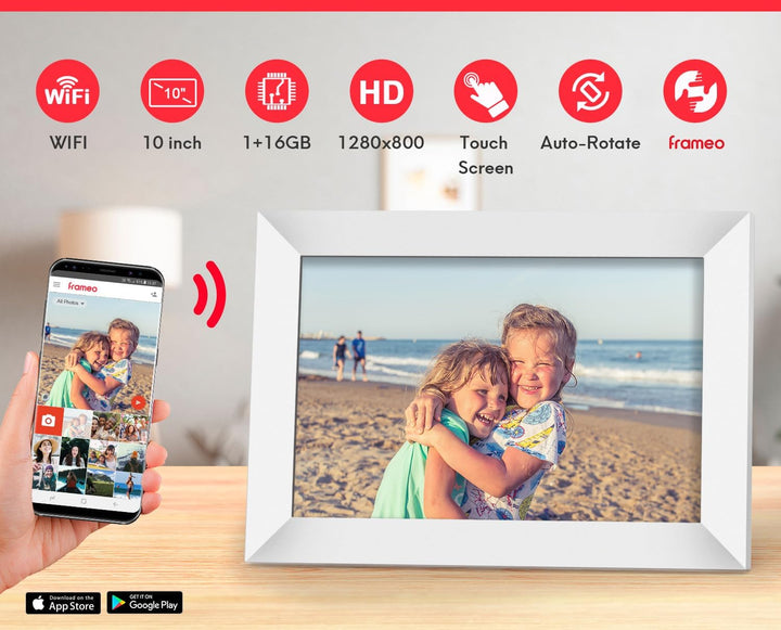 Digitaler Bilderrahmen WLAN, Haehne 10 Zoll Elektronischer Bilderrahmen, HD IPS Touchscreen, Auto-Ro