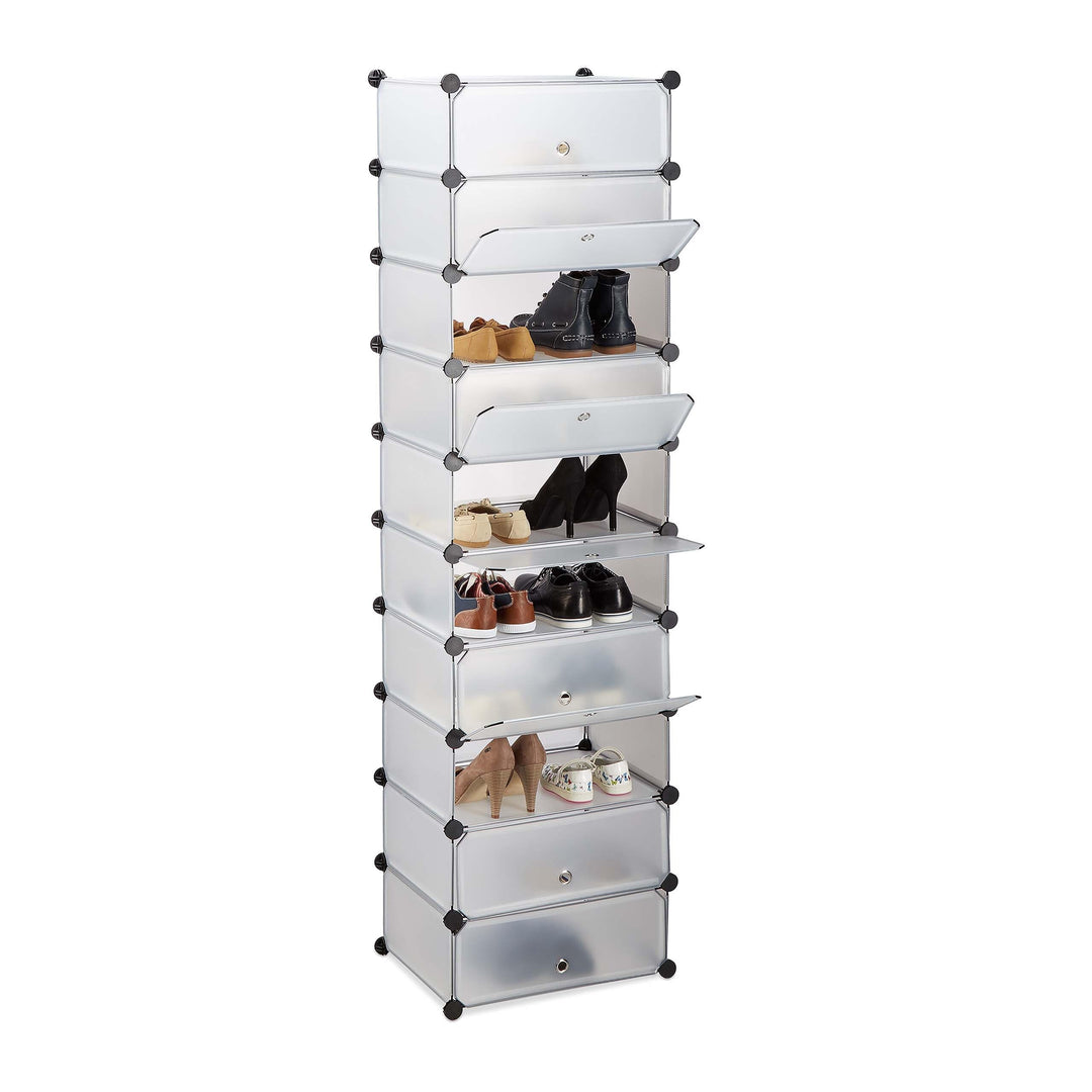 Relaxdays Schuhregal 10 Ebenen, Schuhschrank gross, Steckregal platzsparend, Regal DIY, HBT 176 x 49