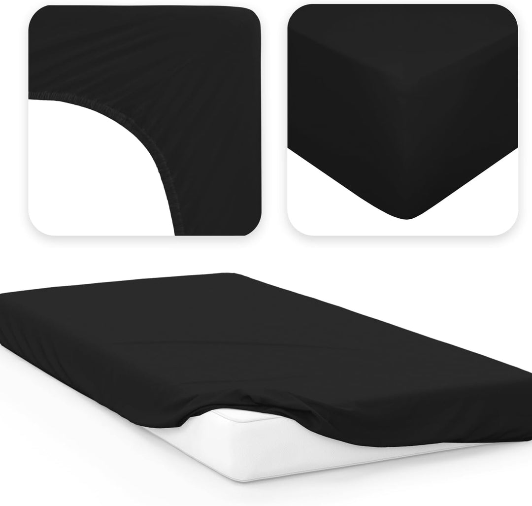 Jacobson Jersey Spannbettlaken Spannbetttuch Baumwolle Bettlaken (180x200-200x200 cm, Schwarz) 180x2