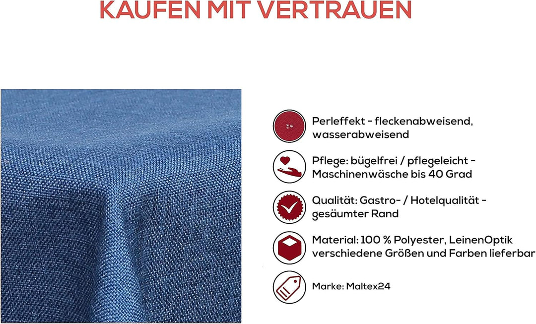 Textil Tischdecke - Leinen Optik - wasserabweisend Eckig 160x360 (Blau, ca. 160 x 360 cm) Blau ca. 1