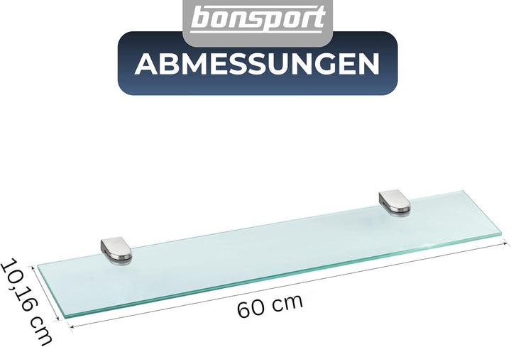 bonsport Glasregal Wandregal für Badezimmer Klarglas - Glas Regal aus 6 mm Sicherheitsglas 60cm - Gl