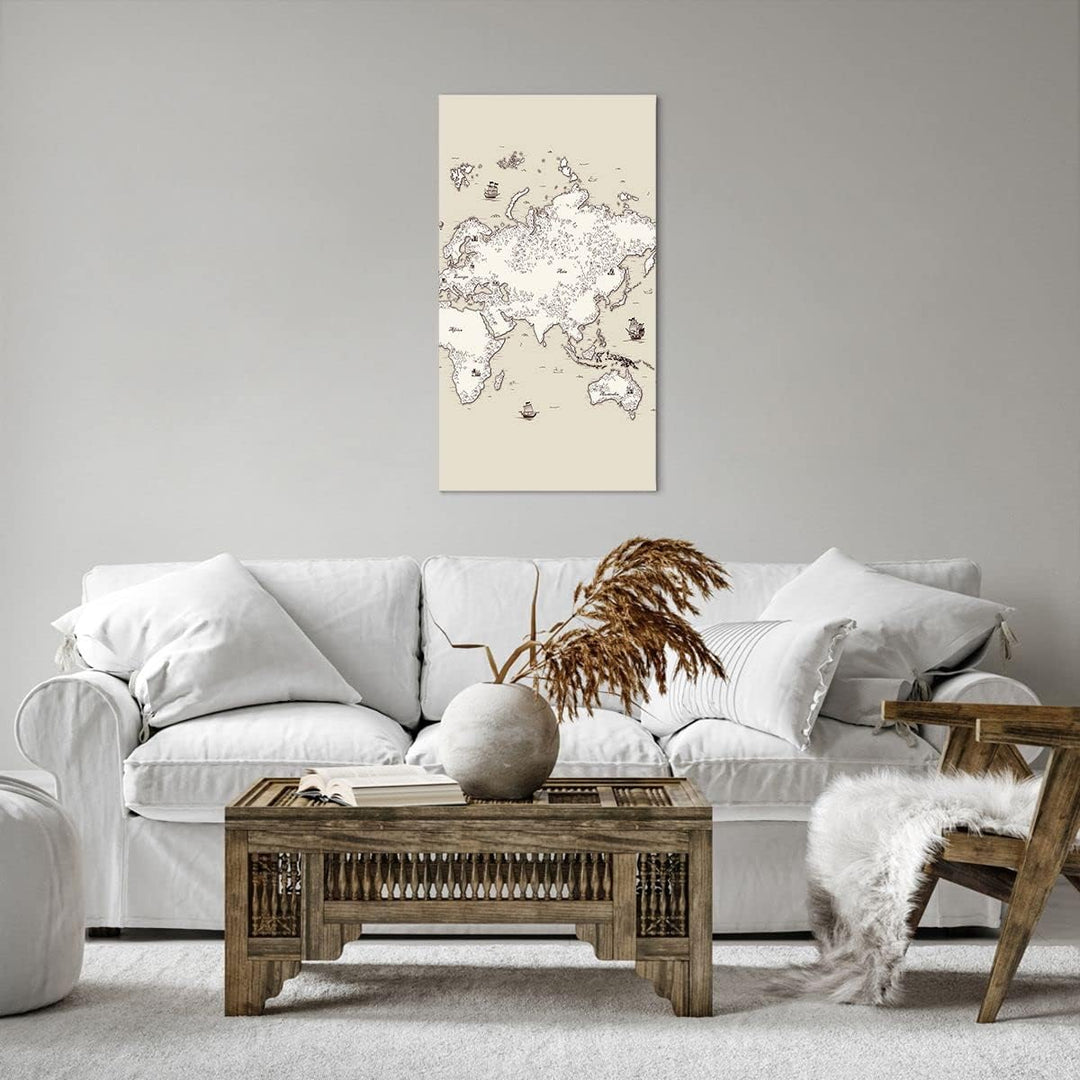 Bilder auf Leinwand 55x100cm Leinwandbild mit Rahmen Karte Welt Klassiker Kontinente Gross Wanddeko