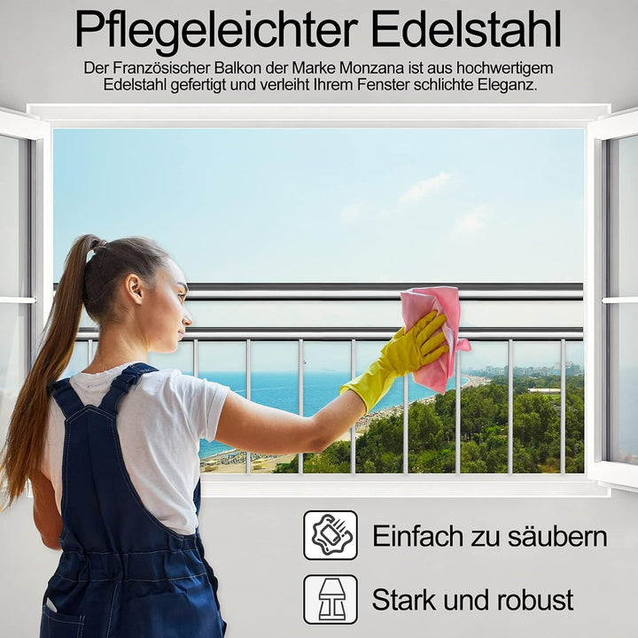 Aufun Französischer Balkon Edelstahl Geländer 100 x 90 cm Terrassengeländer mit 7 Füllstäben, Balkon