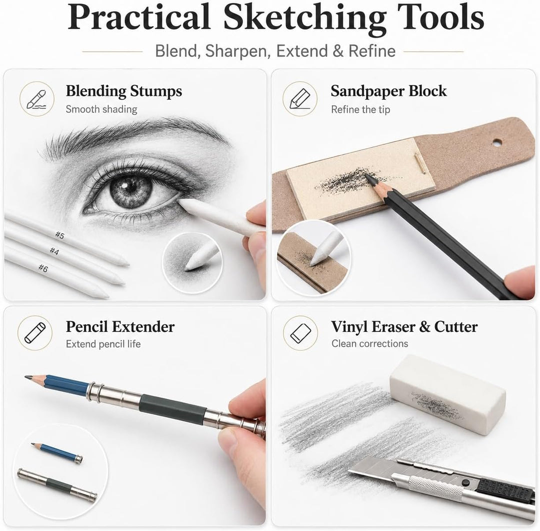 YMTECH Zeichenset, 96 Stücke Malset, Künstler Set, mit Buntstifte Zeichenstifte Graphitstift Kohlest