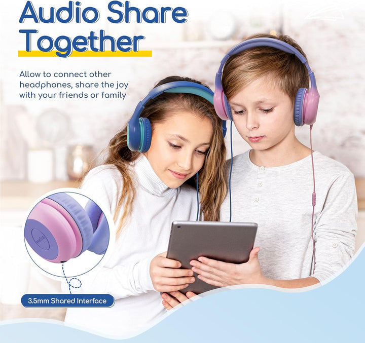 EarFun Kinder Kopfhörer, Kopfhörer Kinder mit USB-C Kabel, 85/94dB Lautstärkenbegrenzer, Faltbare, E