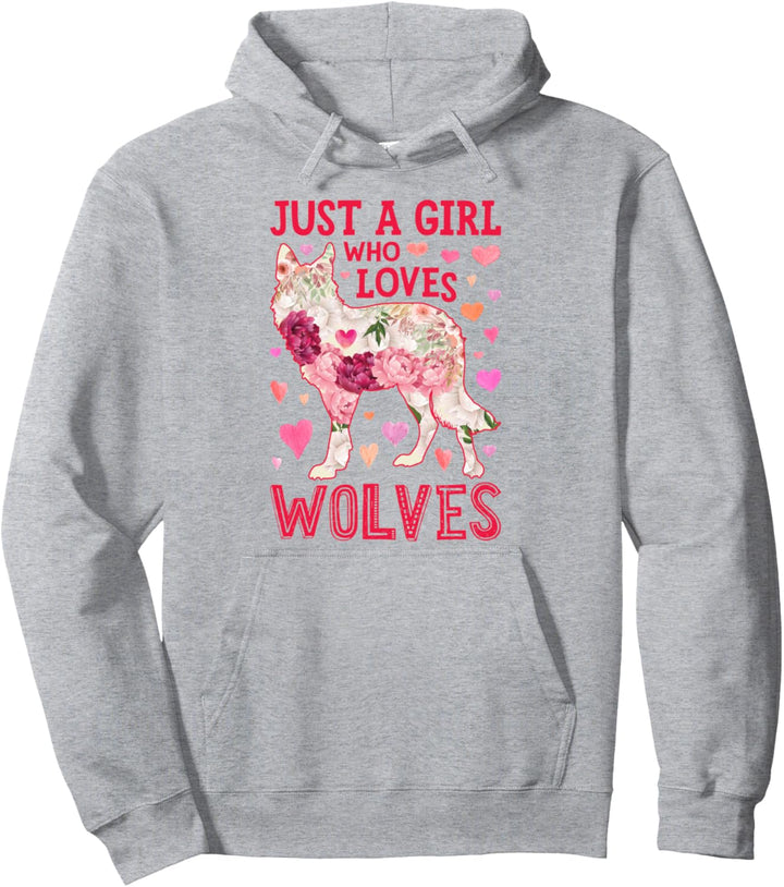 Wolf Just A Girl Who Loves Wolves Flower Women Cute Floral Pullover Hoodie