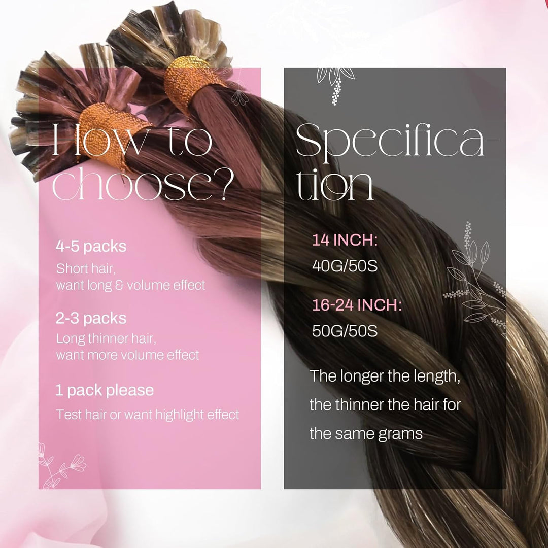Moresoo Haarverlängerung Echthaar Bondings 55 cm Remy Echthaar Extensions Bondings #P4/27 Dunkelbrau
