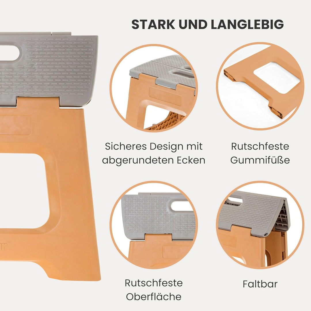 Vigar Kompakte Tritthocker Klappbar für Erwachsene, 27 cm, Klapphocker Faltbar 150 kg rutschfest, Le