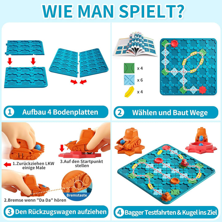 burgkidz Logischer Strassenbauer Brettspiel für Kinder 4 5 6 7 8 Jahre, 56 x 56 cm Grosses Spielbret