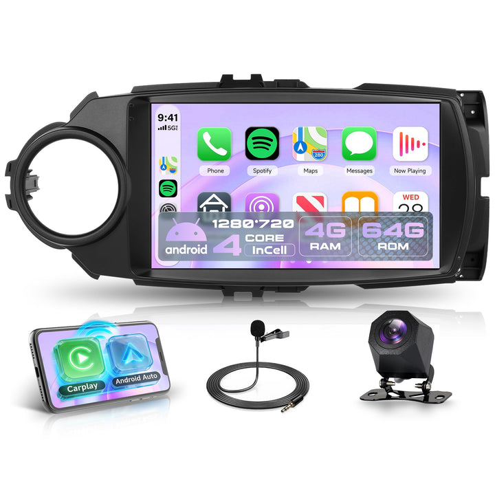 Rimoody 4G+64G Android Autoradio für Toyota Yaris 2012-2017 Wireless Carplay Android Auto Canbus, 9