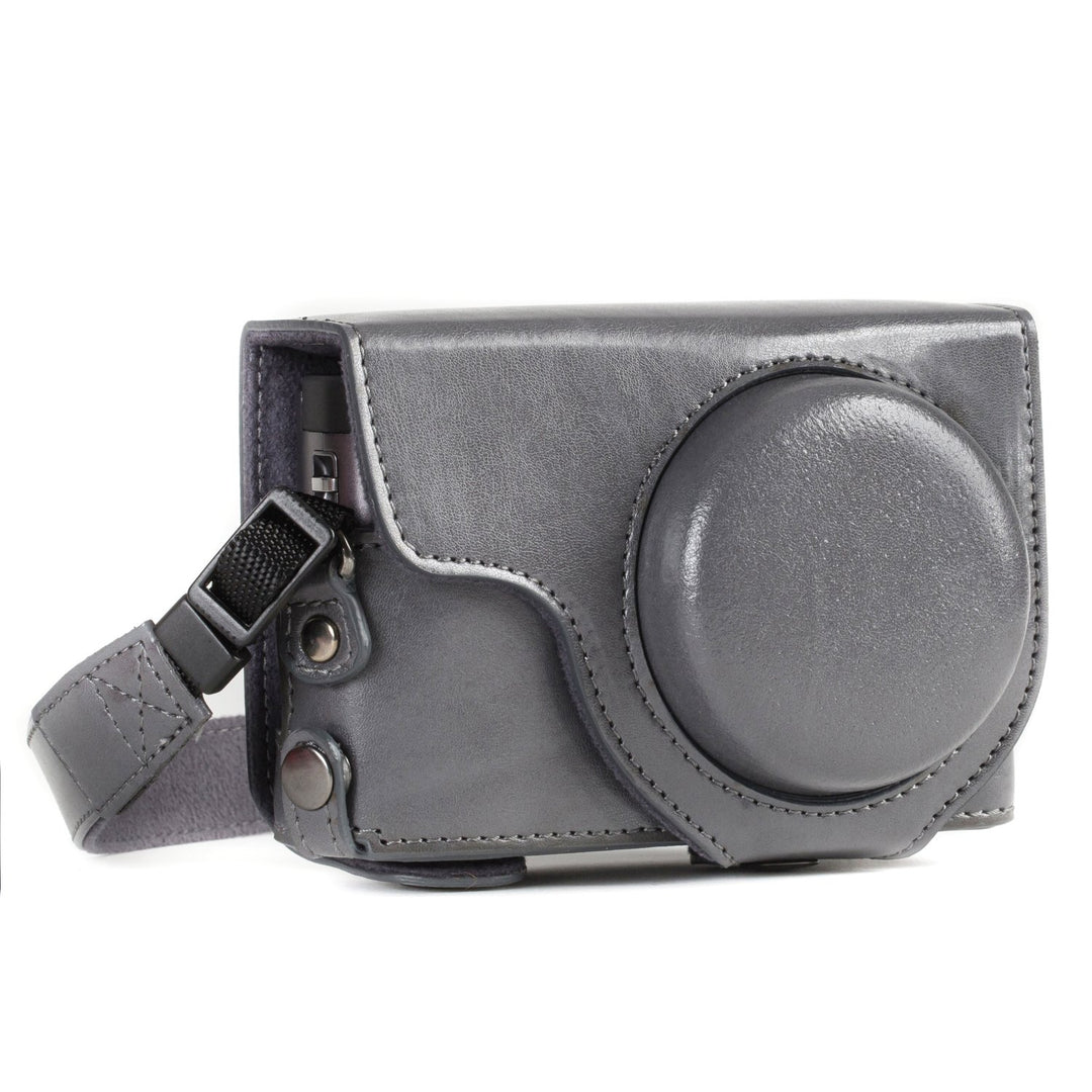 MegaGear MG1261 Panasonic Lumix DC-TZ95, DC-TZ90 Ever Ready Leder Kamera-Case mit Trageriemen - Grau