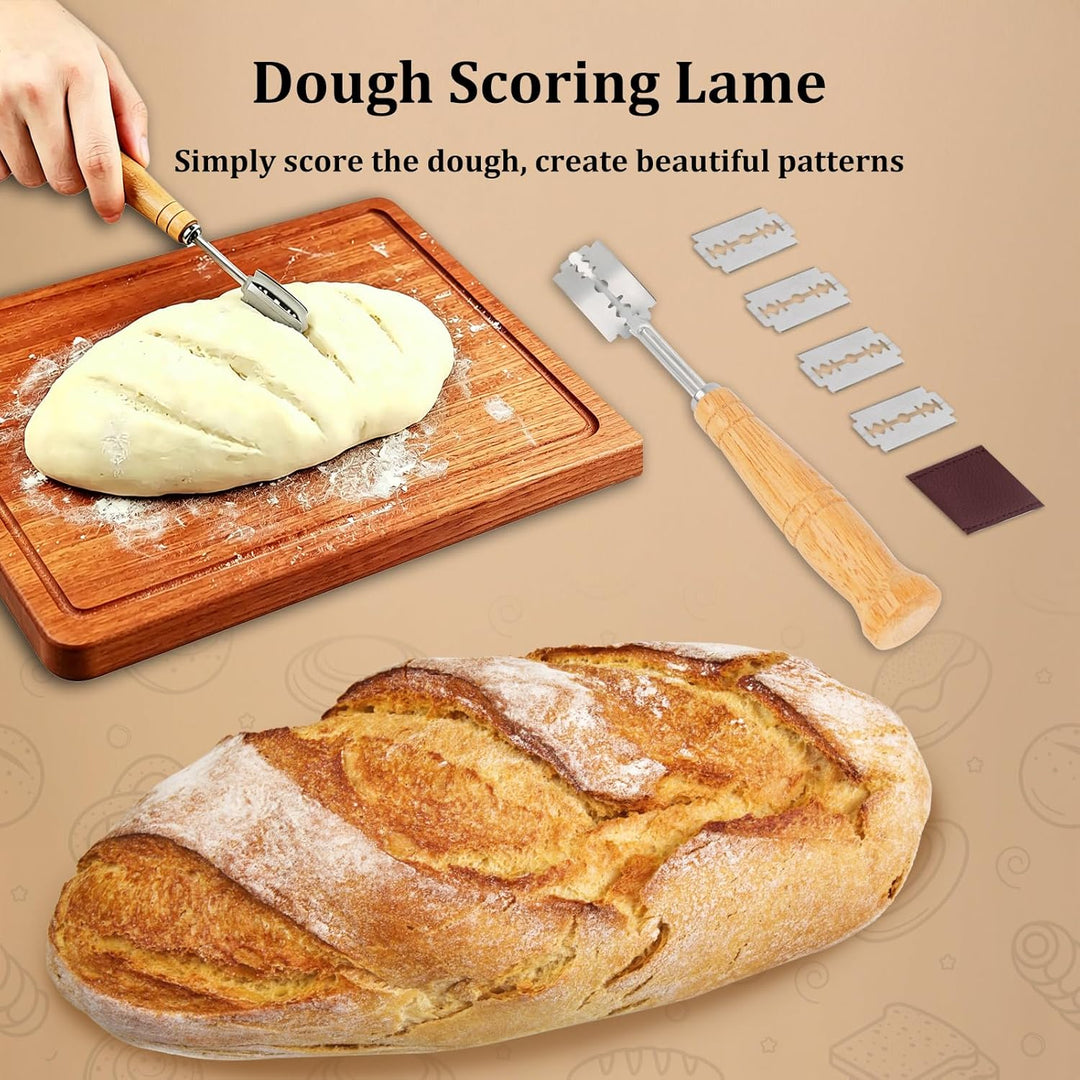 Sauerteig Starter Set – Faltbare Silikon Gärkörbchen (rund & oval) mit Stoffauskleidung, Brotmesser