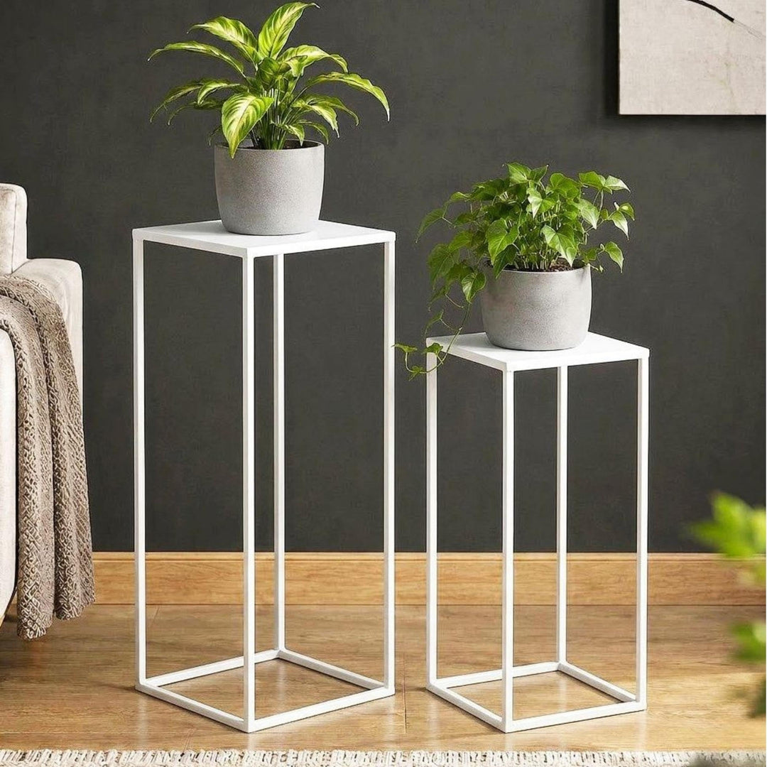 DanDiBo Blumenhocker Metall Weiss Eckig Blumenständer Beistelltisch 96482 2er Set Blumensäule Modern