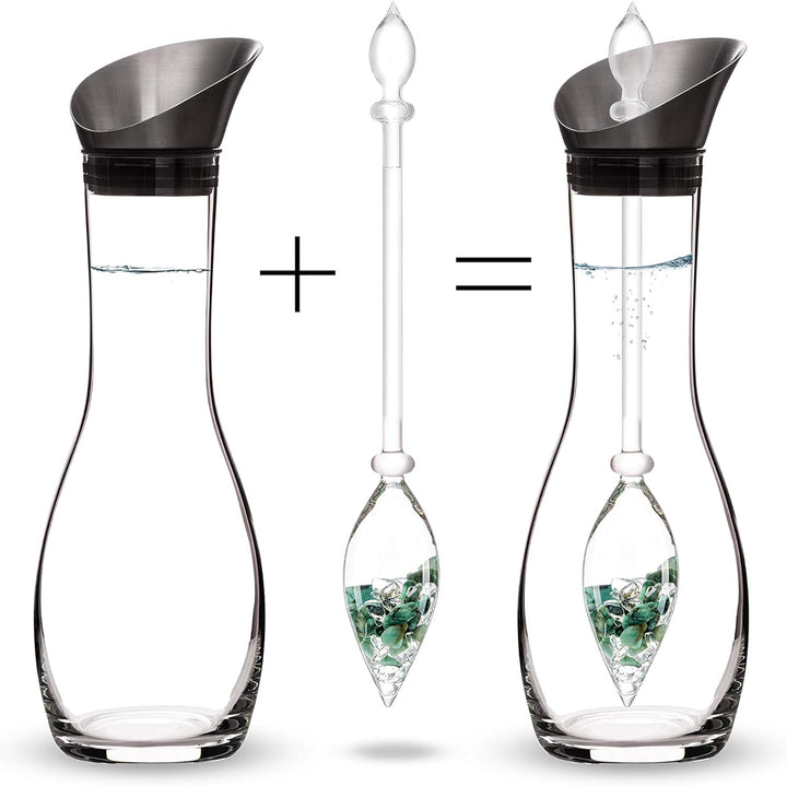 VitaJuwel Vitality Edelsteinwasserset für Zuhause (Karaffe Era &amp; Phiole) mit Smaragd &amp; Bergkristall