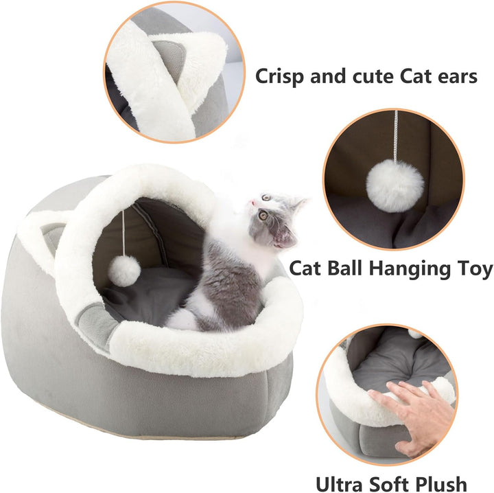 Katzenbetten für den Innenbereich mit hängendem Spielzeug, kleines Hundehöhlenbett mit Anti-Rutsch,