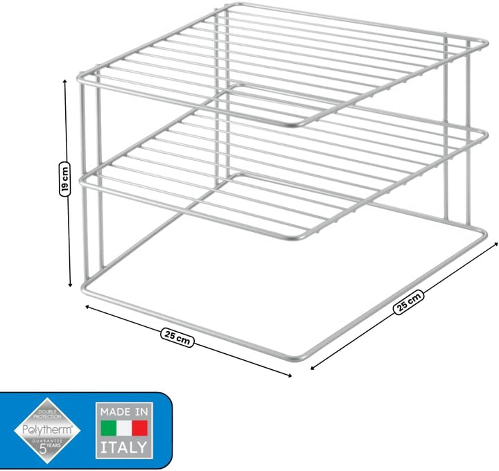 Metaltex 364002 Palio Eck-Schrankeinsatz, 2-Etagen, 25 x 25 x 19 cm, silber, Silber