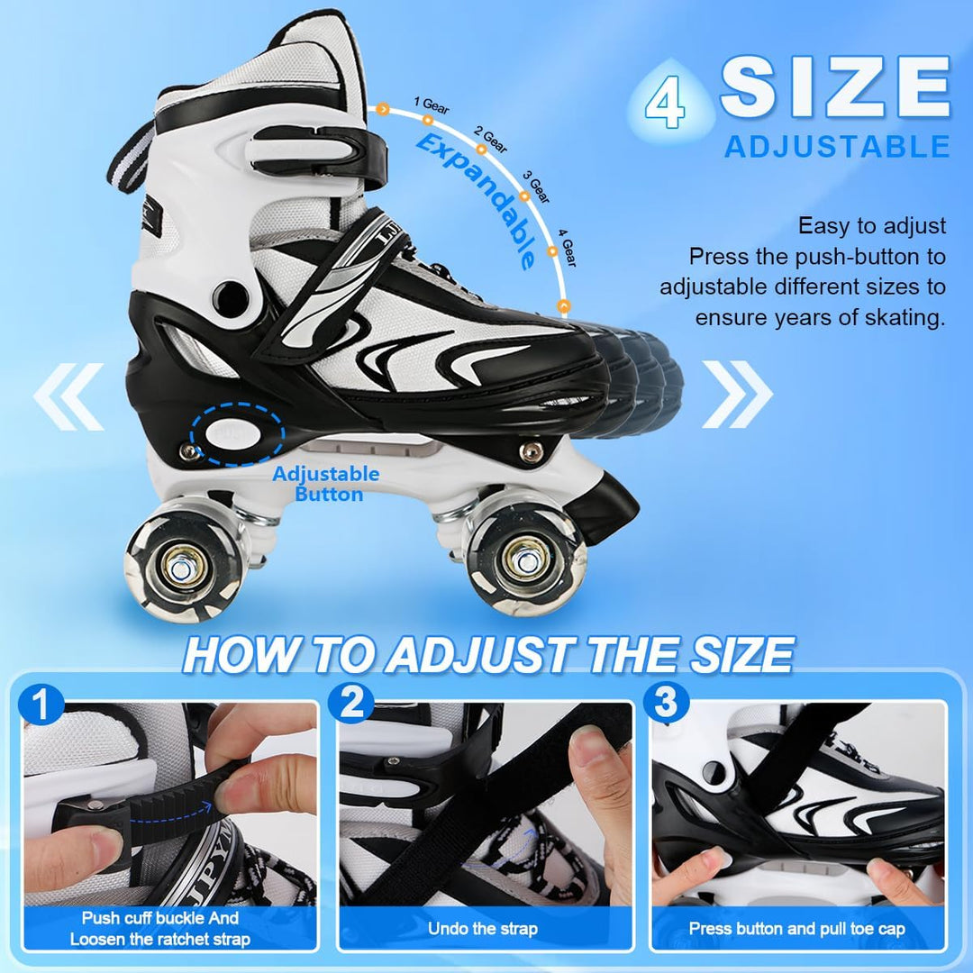 Einstellbare Kinder Rollschuhe für Jungen Mädchen Kinder Anfänger, 4 Grössen Rollschuhe für Kleinkin