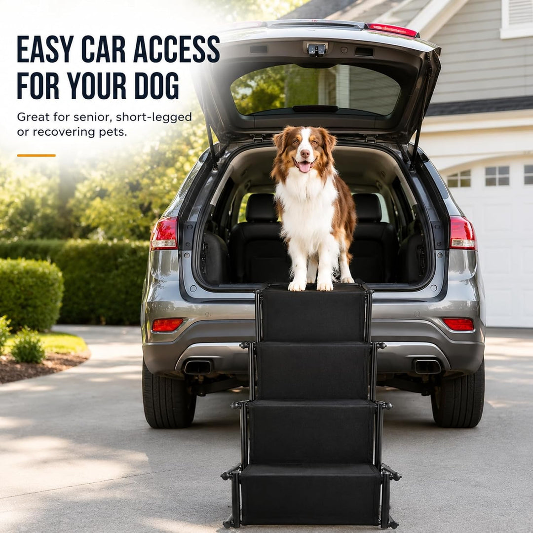 Hundetreppe Auto 4-stufige Hundetreppe-Extra Stabile Hunderampe Auto Klappbar-Perfekte Einstiegshilf