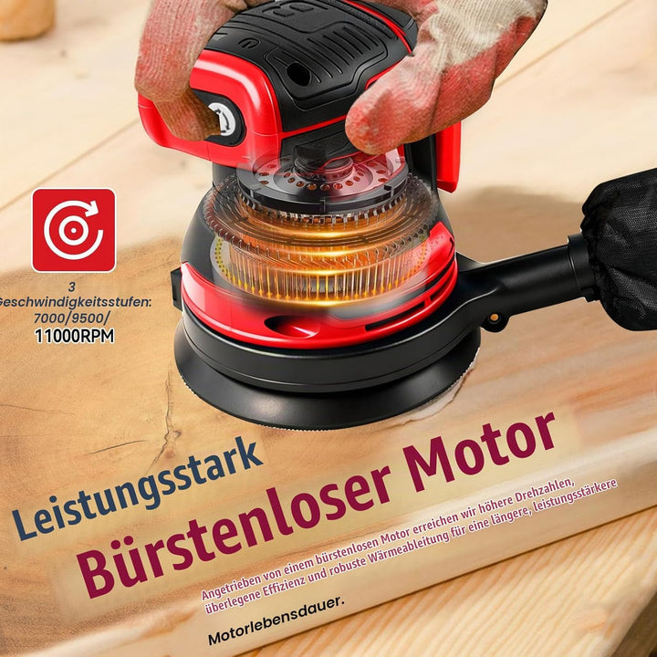 Akku-Exzenterschleifer kompatibel mit Milwaukee M18 18V Akku, 125mm Schleifteller, 11000 U/min Bürst