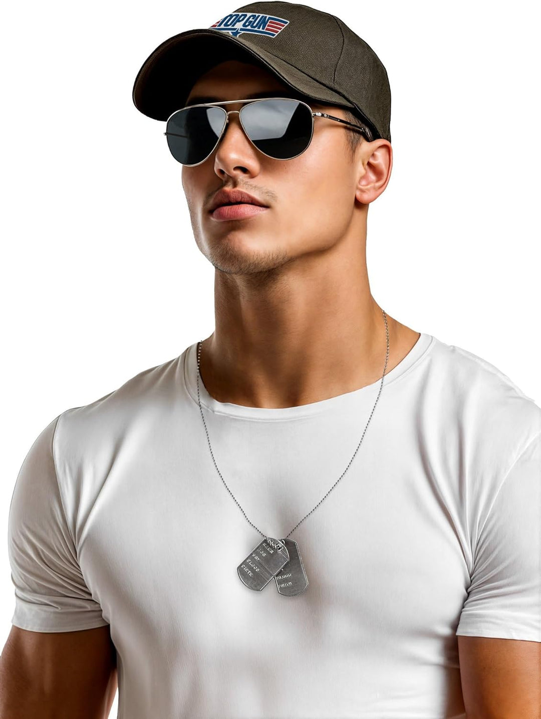 Maskworld Top Gun Accessoire-Set mit Mütze, Fliegerbrille &amp; Dog Tag - Kostüm-Zubehör Kampfpilot für