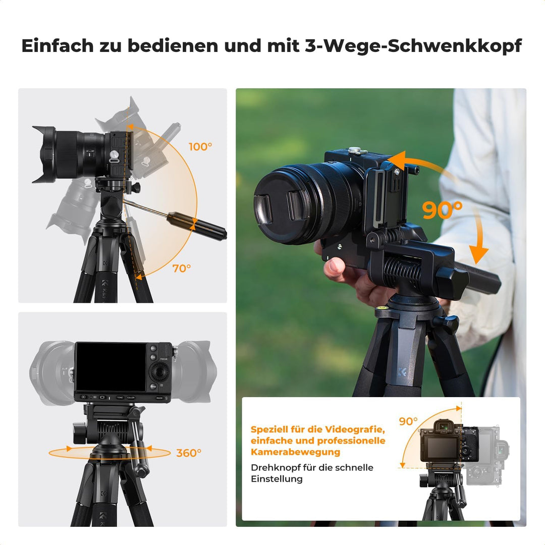 K&amp;F CONCEPT Kamerastativ S254A3+BV01, Leichtes Stativ mit Tasche,172cm Handystativ,Tripod für Canon