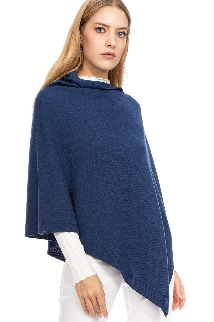 Marine Cashmere - Poncho aus Kaschmir-Mischgewebe für Damen, zart und weich, aus Kaschmir Blau, Blau