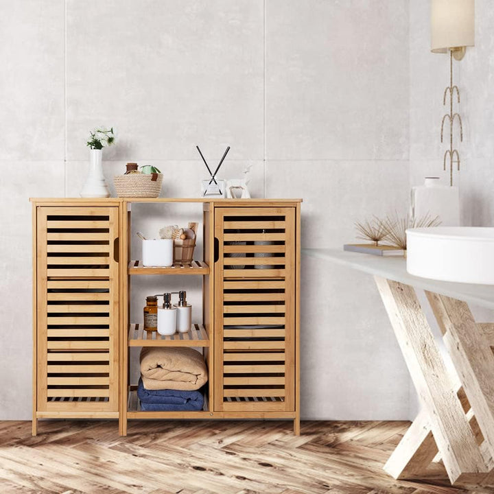 WAOHO badezimmerschränke aus Bambus,Badezimmer Regal,Sideboard Wohnzimmer,Sideboard, Bad Regal stehe