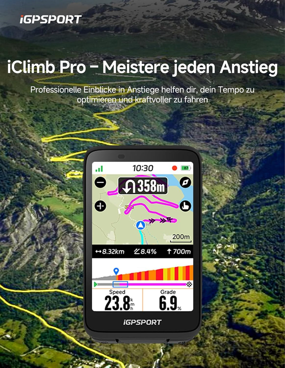 iGPSPORT BiNavi Fahrradcomputer Kabellos, 3,5'' Touch Screen Musiksteuerung Gruppenfahrten Bluetooth